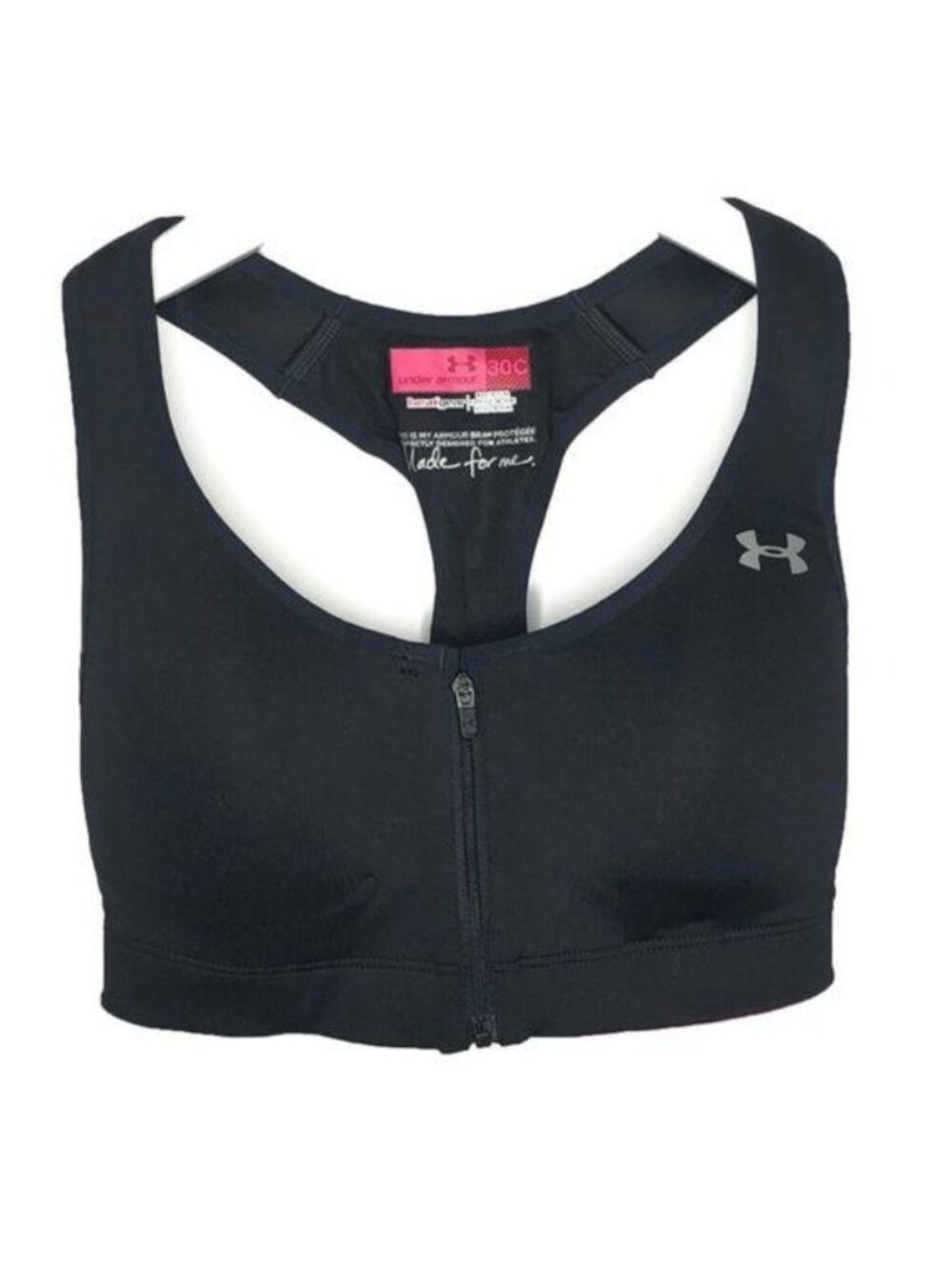 Under Armour Black High Impact Sports Bra With Front Zip & Racerback Design
